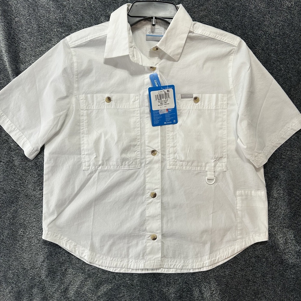 Columbia Womens Size 2XL White Brea Falls Woven Short Sleeve Button Up Shirt